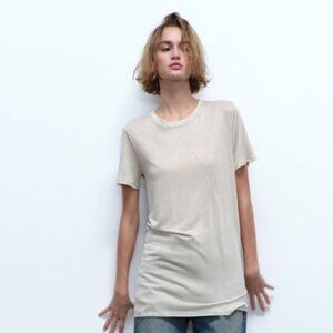 Zara Gray Green Semi-Sheer SUPER SOFT T-shirt EUC